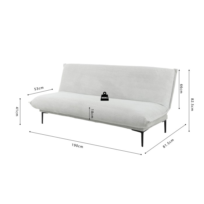 Canapé-lit VELARIS – Tissu velours gris clair – Structure bois – Matelas intégré – Design compact et élégant