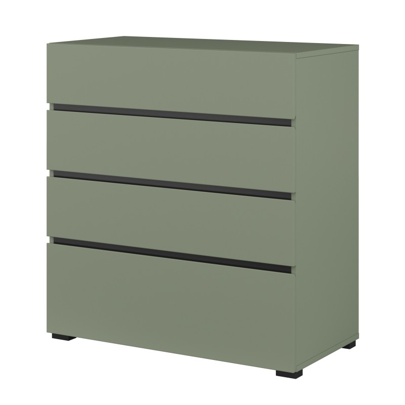 Commode HAVANA – 4 tiroirs – Coloris vert sauge et noir – Style moderne et rangement compact