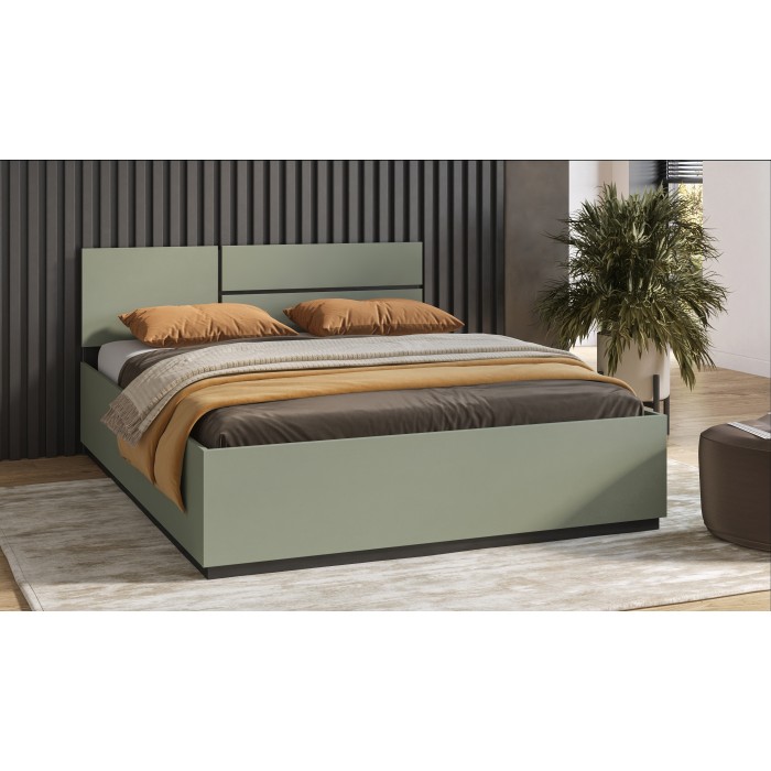 Lit HAVANA 160x200 cm – Coloris vert sauge et noir – Structure robuste et design moderne