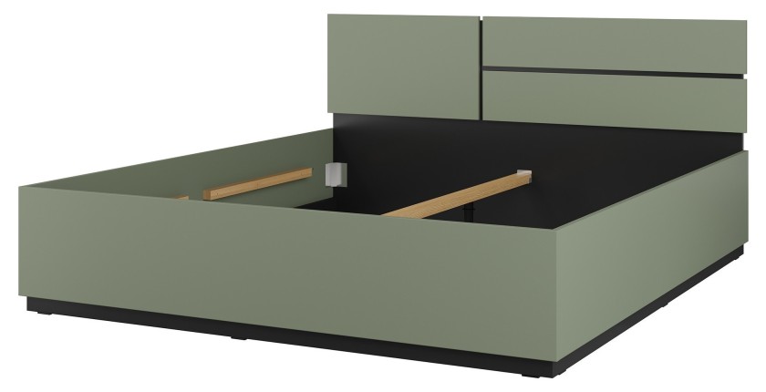 Lit HAVANA 180x200 cm – Coloris vert sauge et noir – Lit design moderne pour chambre adulte