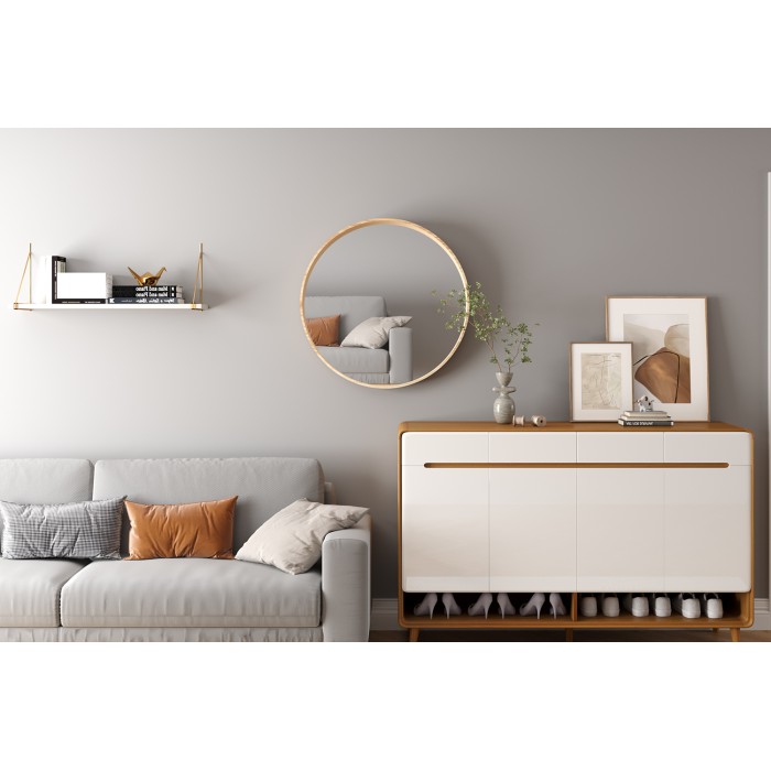 Miroir rond RIO – 80 cm – Finition chêne vieilli – MDF décor bois – Design naturel et tendance