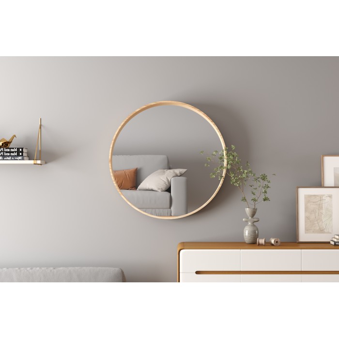 Miroir rond RIO – 80 cm – Finition chêne vieilli – MDF décor bois – Design naturel et tendance