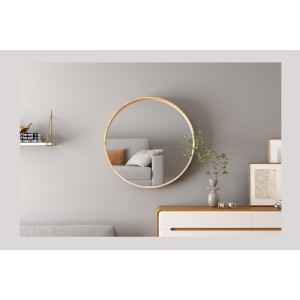 Miroir rond RIO – 80 cm – Finition chêne vieilli – MDF décor bois – Design naturel et tendance