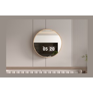 Miroir rond RIO avec bord – 80 cm – Finition chêne vieilli – Cadre épais – Design naturel et moderne