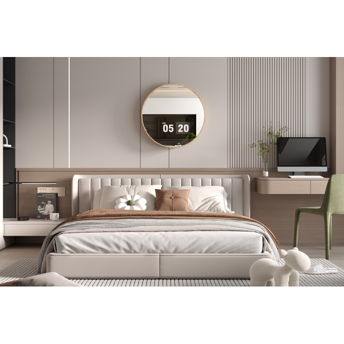 Miroir rond RIO avec bord – 80 cm – Finition chêne vieilli – Cadre épais – Design naturel et moderne