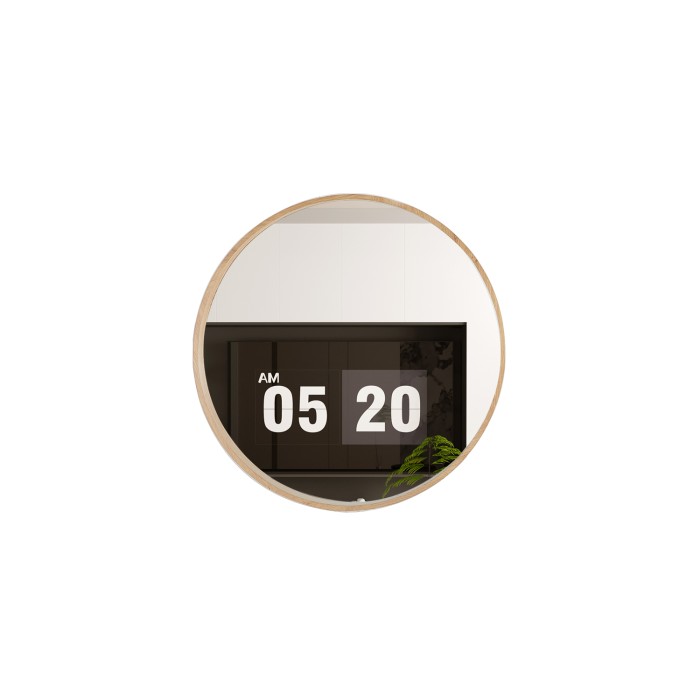 Miroir rond RIO avec bord – 80 cm – Finition chêne vieilli – Cadre épais – Design naturel et moderne