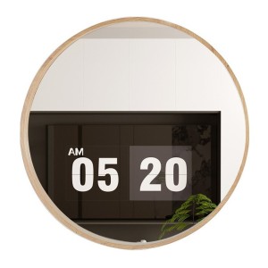 Miroir rond RIO avec bord – 80 cm – Finition chêne vieilli – Cadre épais – Design naturel et moderne