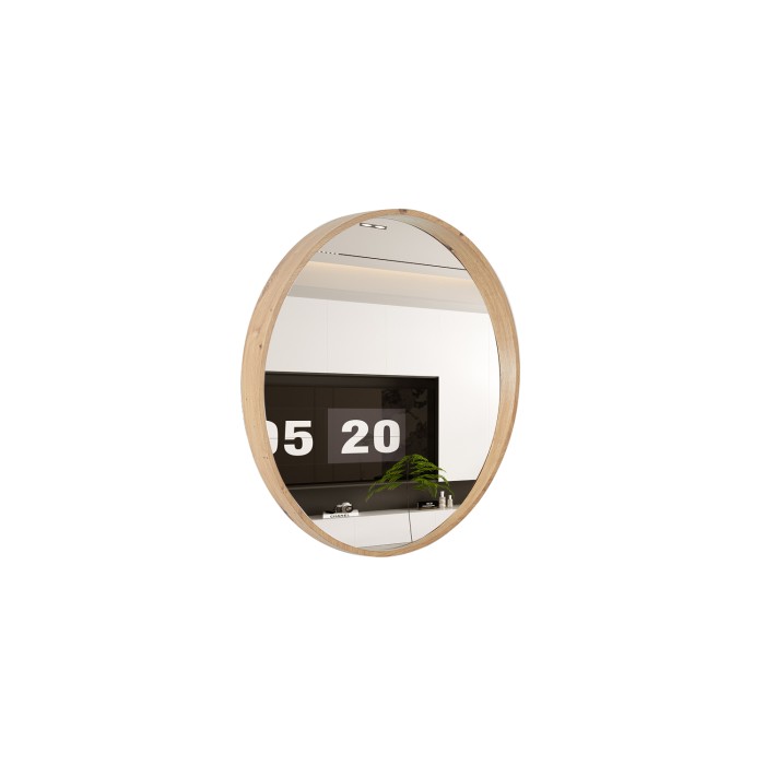 Miroir rond RIO avec bord – 80 cm – Finition chêne vieilli – Cadre épais – Design naturel et moderne