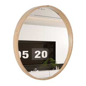 Miroir rond RIO avec bord – 80 cm – Finition chêne vieilli – Cadre épais – Design naturel et moderne