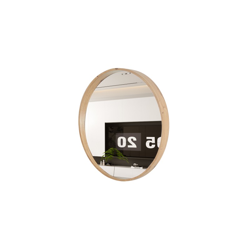 Miroir rond RIO avec bord – 80 cm – Finition chêne vieilli – Cadre épais – Design naturel et moderne
