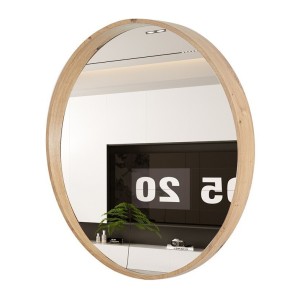 Miroir rond RIO avec bord – 80 cm – Finition chêne vieilli – Cadre épais – Design naturel et moderne
