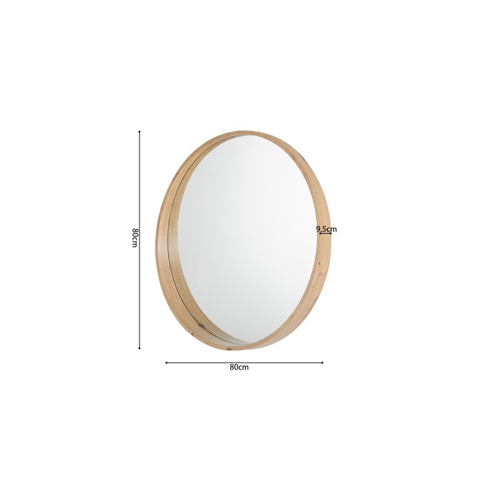 Miroir rond RIO avec bord – 80 cm – Finition chêne vieilli – Cadre épais – Design naturel et moderne