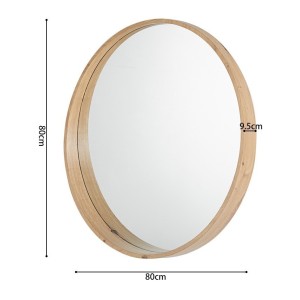 Miroir rond RIO avec bord – 80 cm – Finition chêne vieilli – Cadre épais – Design naturel et moderne