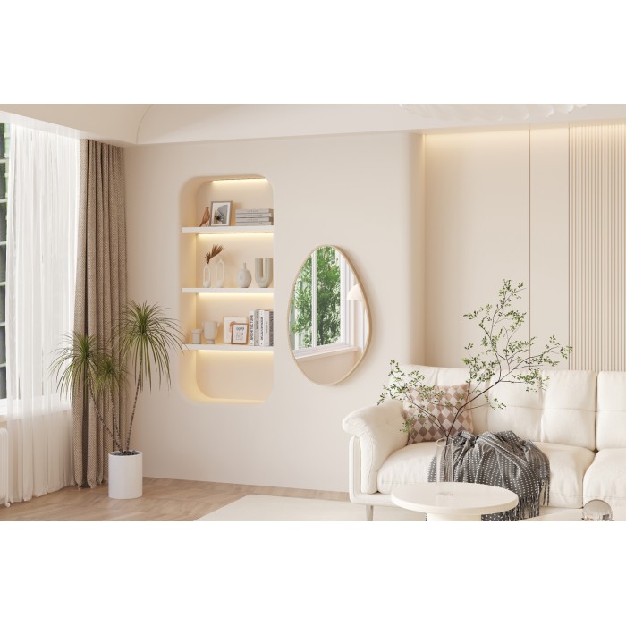Miroir asymétrique NARA – 50x80 cm – Finition chêne vieilli – MDF décor bois – Style organique et tendance