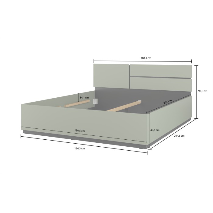 Lit coffre HAVANA 180x200 cm – Coloris vert sauge et noir – Lit moderne avec rangement intégré