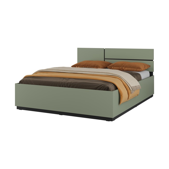 Lit coffre HAVANA 180x200 cm – Coloris vert sauge et noir – Lit moderne avec rangement intégré