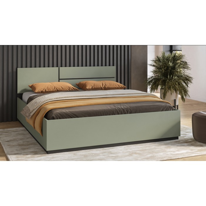 Lit coffre HAVANA 180x200 cm – Coloris vert sauge et noir – Lit moderne avec rangement intégré