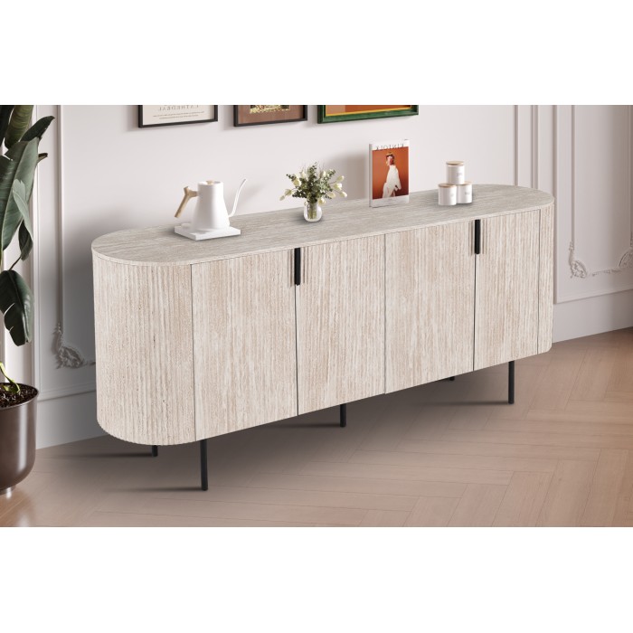 Buffet VAGOS – Coloris chêne clair – 4 portes – 200 cm – Grand bahut moderne – Rangement pratique