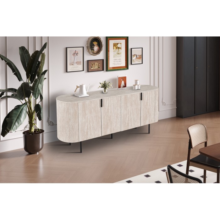 Buffet VAGOS – Coloris chêne clair – 4 portes – 200 cm – Grand bahut moderne – Rangement pratique