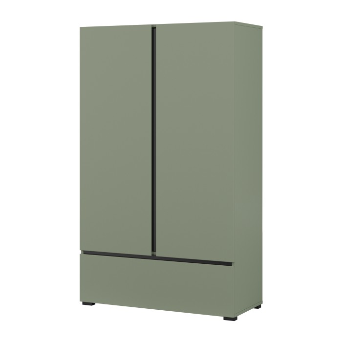 Armoire de rangement HAVANA – 2 portes 1 tiroir – Coloris vert sauge et noir – Design moderne et compact