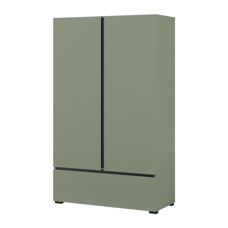 Armoire de rangement HAVANA – 2 portes 1 tiroir – Coloris vert sauge et noir – Design moderne et compact