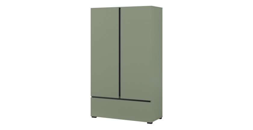 Armoire de rangement HAVANA – 2 portes 1 tiroir – Coloris vert sauge et noir – Design moderne et compact