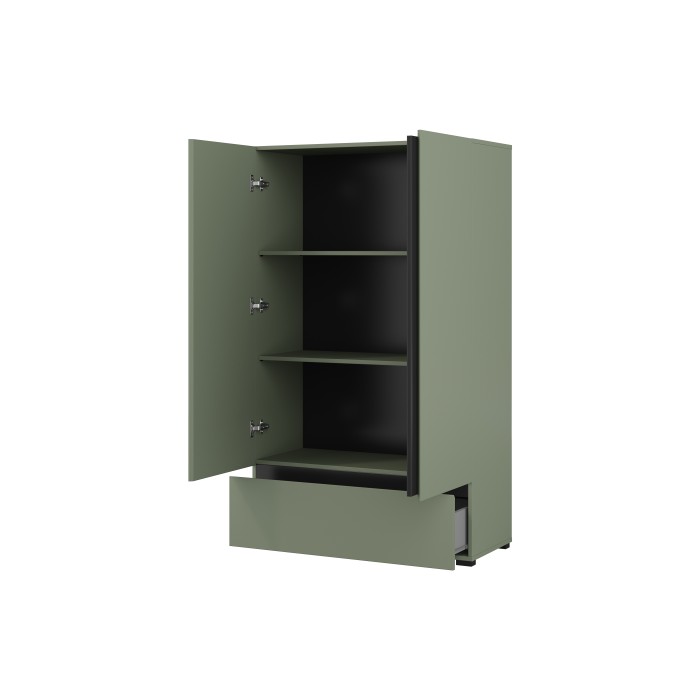 Armoire de rangement HAVANA – 2 portes 1 tiroir – Coloris vert sauge et noir – Design moderne et compact