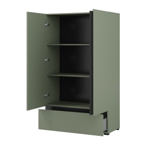Armoire de rangement HAVANA – 2 portes 1 tiroir – Coloris vert sauge et noir – Design moderne et compact