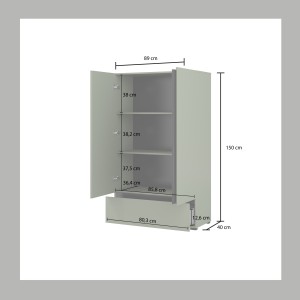 Armoire de rangement HAVANA – 2 portes 1 tiroir – Coloris vert sauge et noir – Design moderne et compact