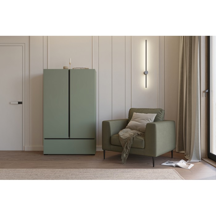 Armoire de rangement HAVANA – 2 portes 1 tiroir – Coloris vert sauge et noir – Design moderne et compact