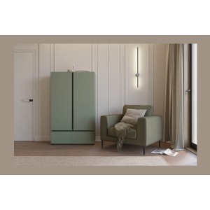 Armoire de rangement HAVANA – 2 portes 1 tiroir – Coloris vert sauge et noir – Design moderne et compact