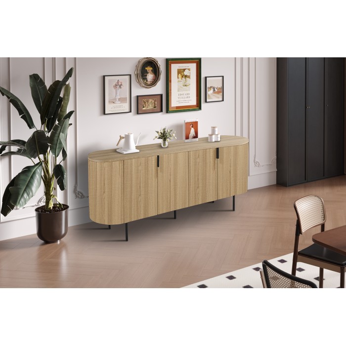 Buffet VAGOS – Coloris chêne naturel – 4 portes – 200 cm – Grand bahut moderne – Rangement spacieux