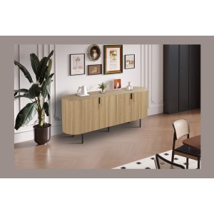 Buffet VAGOS – Coloris chêne naturel – 4 portes – 200 cm – Grand bahut moderne – Rangement spacieux