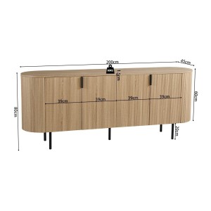 Buffet VAGOS – Coloris chêne naturel – 4 portes – 200 cm – Grand bahut moderne – Rangement spacieux