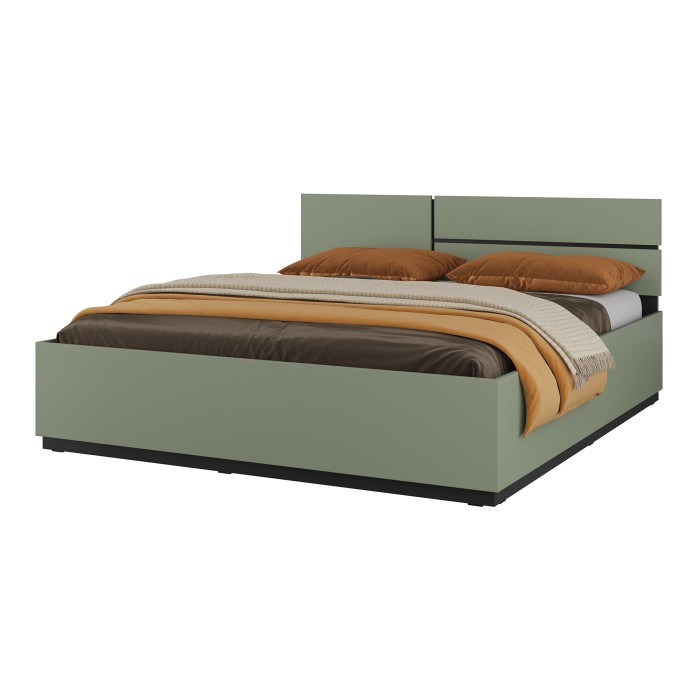 Chambre complète HAVANA – Coloris vert sauge et noir – Armoire, lit, commode et chevets – Design moderne