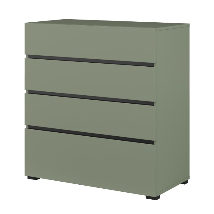 Chambre complète HAVANA – Coloris vert sauge et noir – Armoire, lit 180x200, commode et chevets – Ensemble design et fonctionnel