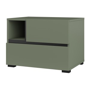 Chambre complète HAVANA – Coloris vert sauge et noir – Armoire, lit 180x200, commode et chevets – Ensemble design et fonctionnel