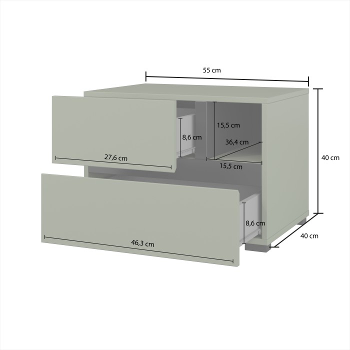 Chambre complète HAVANA – Coloris vert sauge et noir – Armoire, lit 180x200, commode et chevets – Ensemble design et fonctionnel