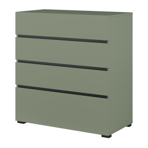 Chambre complète design collection HAVANA coloris vert sauge et noir – Lit coffre 160x200, armoire, commode et chevets.