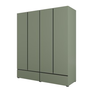 Chambre complète design collection HAVANA coloris vert sauge et noir – Lit coffre 180x200, armoire, commode et chevets.
