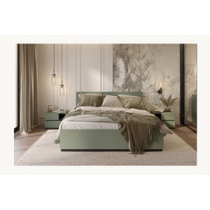 Lit HAVANA 180x200 vert sauge et noir avec sommier – Confort XL et style moderne pour votre chambre