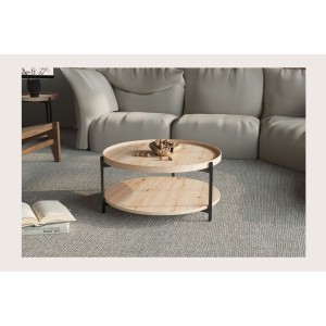 Table basse NORWYN – Coloris chêne vieilli – Table basse ronde Ø80 cm – MDF – Design original 