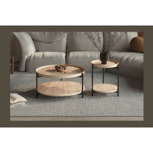 Table basse NORWYN – Coloris chêne vieilli – Table basse ronde Ø80 cm – MDF – Design original 