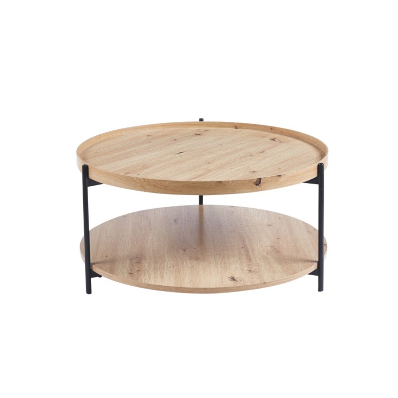 Table basse NORWYN – Coloris chêne vieilli – Table basse ronde Ø80 cm – MDF – Design original