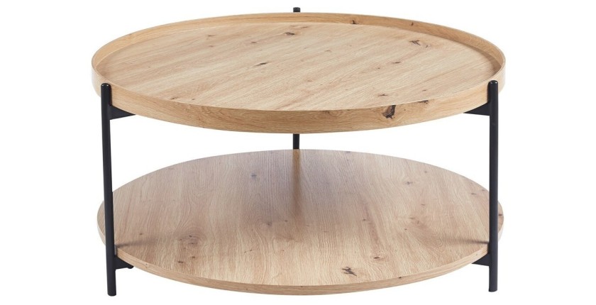 Table basse NORWYN – Coloris chêne vieilli – Table basse ronde Ø80 cm – MDF – Design original