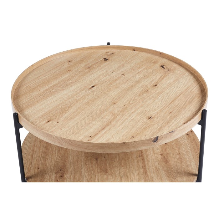 Table basse NORWYN – Coloris chêne vieilli – Table basse ronde Ø80 cm – MDF – Design original 