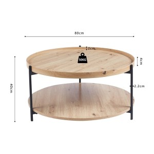 Table basse NORWYN – Coloris chêne vieilli – Table basse ronde Ø80 cm – MDF – Design original 