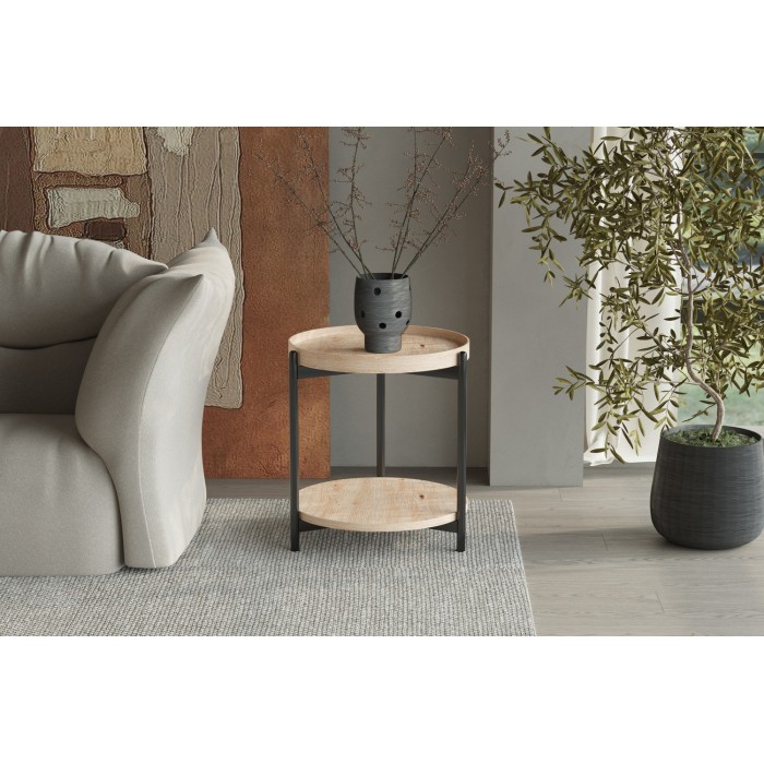 Table basse NORWYN – Coloris chêne vieilli – Table basse ronde Ø45 cm – MDF – Design compact et original 