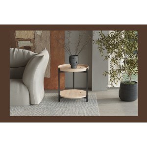 Table basse NORWYN – Coloris chêne vieilli – Table basse ronde Ø45 cm – MDF – Design compact et original 