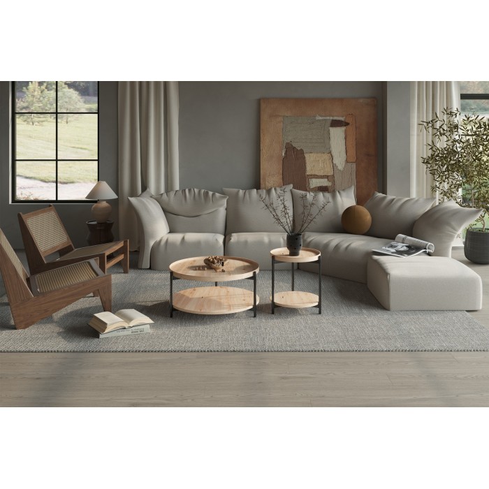 Table basse NORWYN – Coloris chêne vieilli – Table basse ronde Ø45 cm – MDF – Design compact et original 